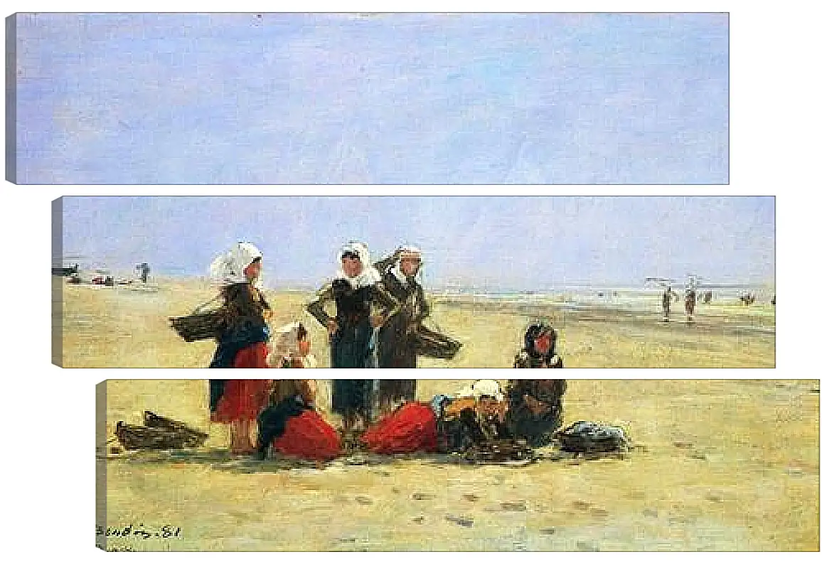 Модульная картина - Women on the Beach at Berck. Эжен Буден