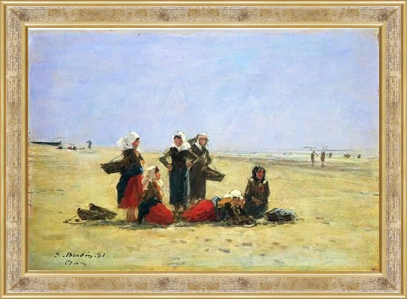 Картина в раме - Women on the Beach at Berck. Эжен Буден