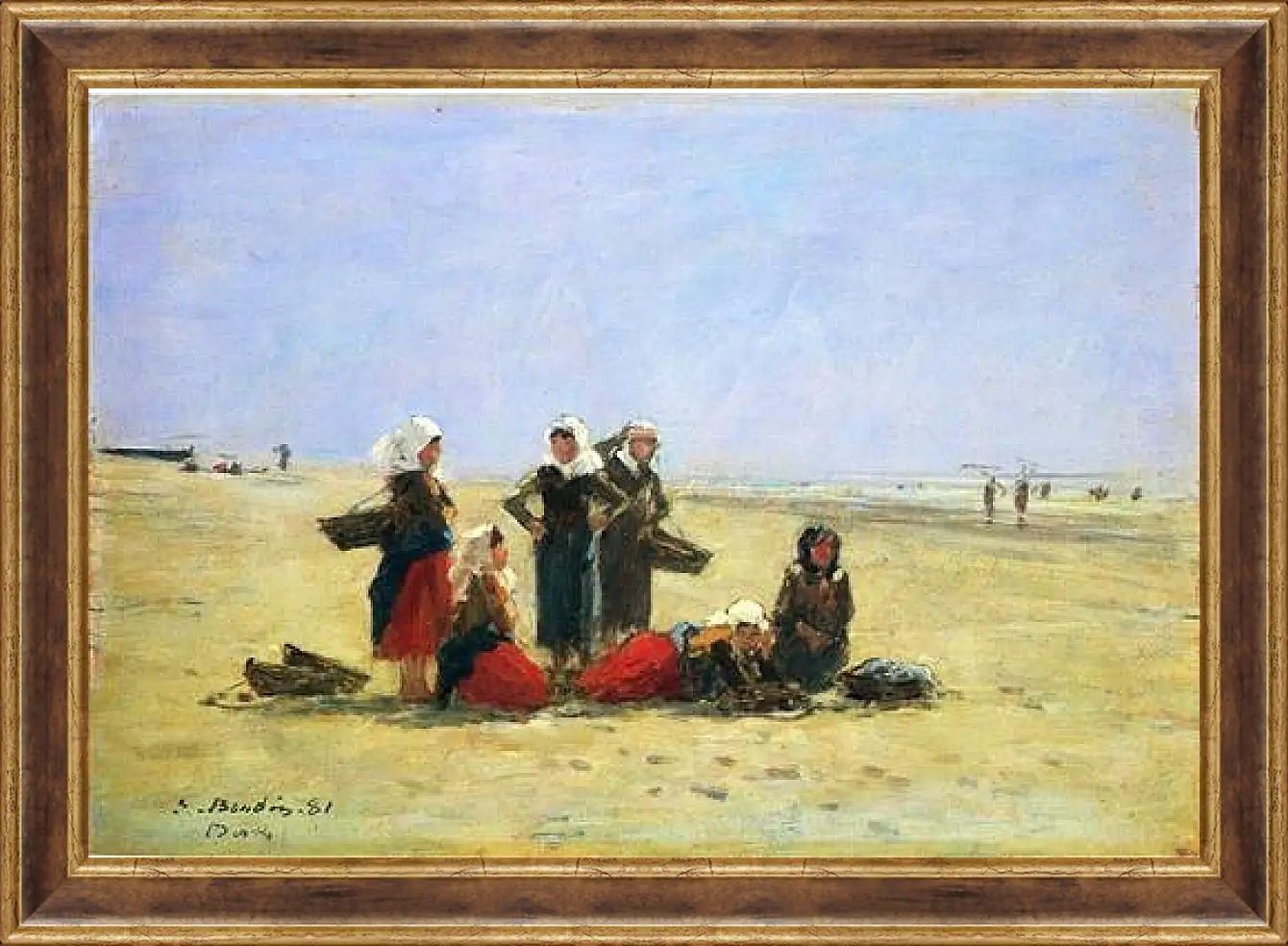 Картина в раме - Women on the Beach at Berck. Эжен Буден