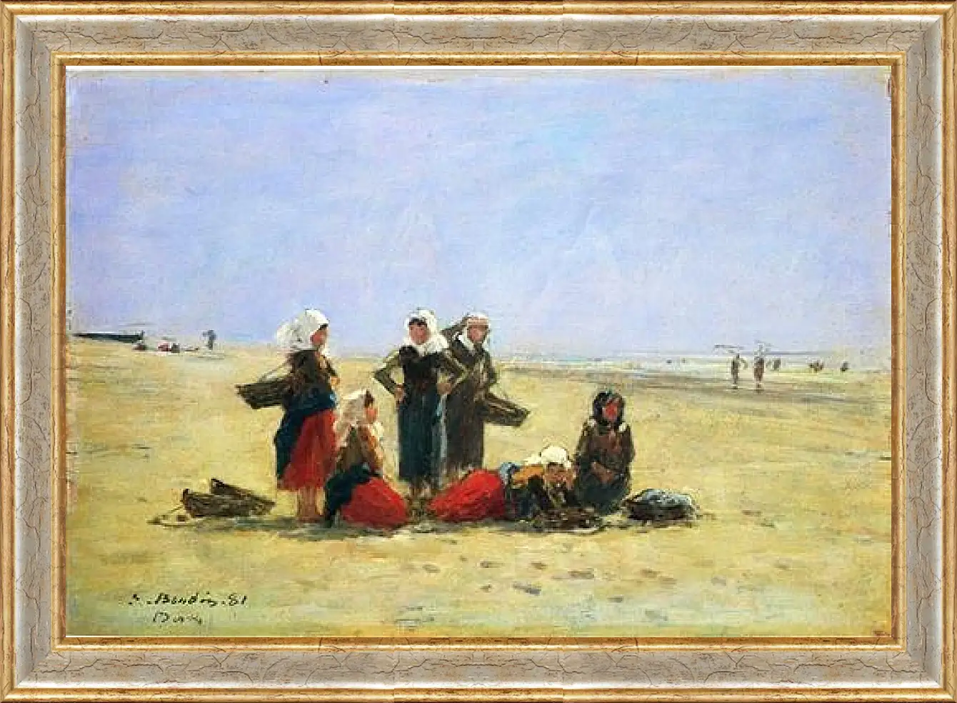 Картина в раме - Women on the Beach at Berck. Эжен Буден