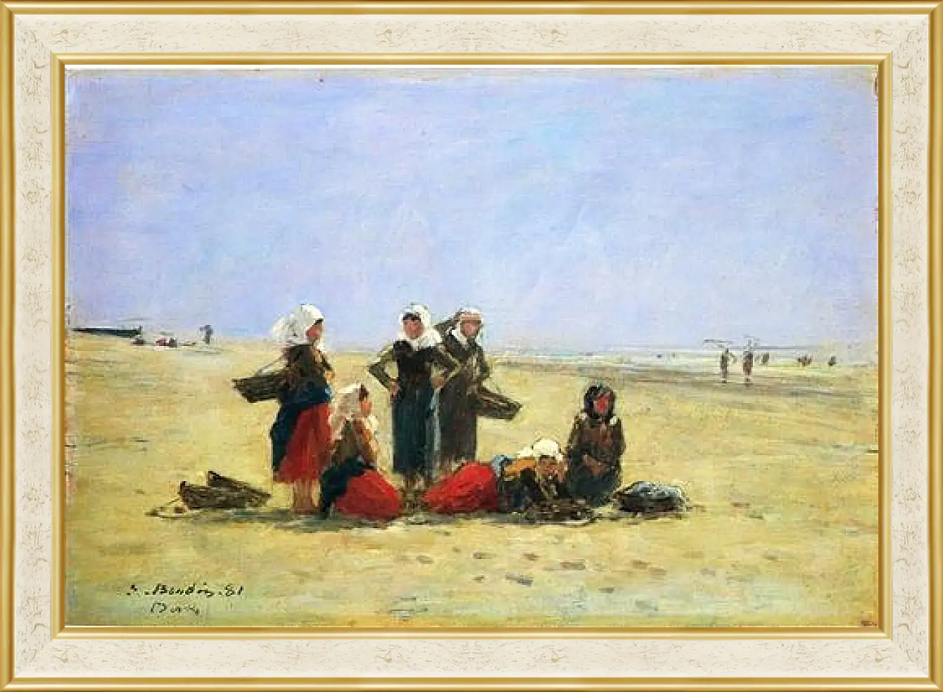 Картина в раме - Women on the Beach at Berck. Эжен Буден