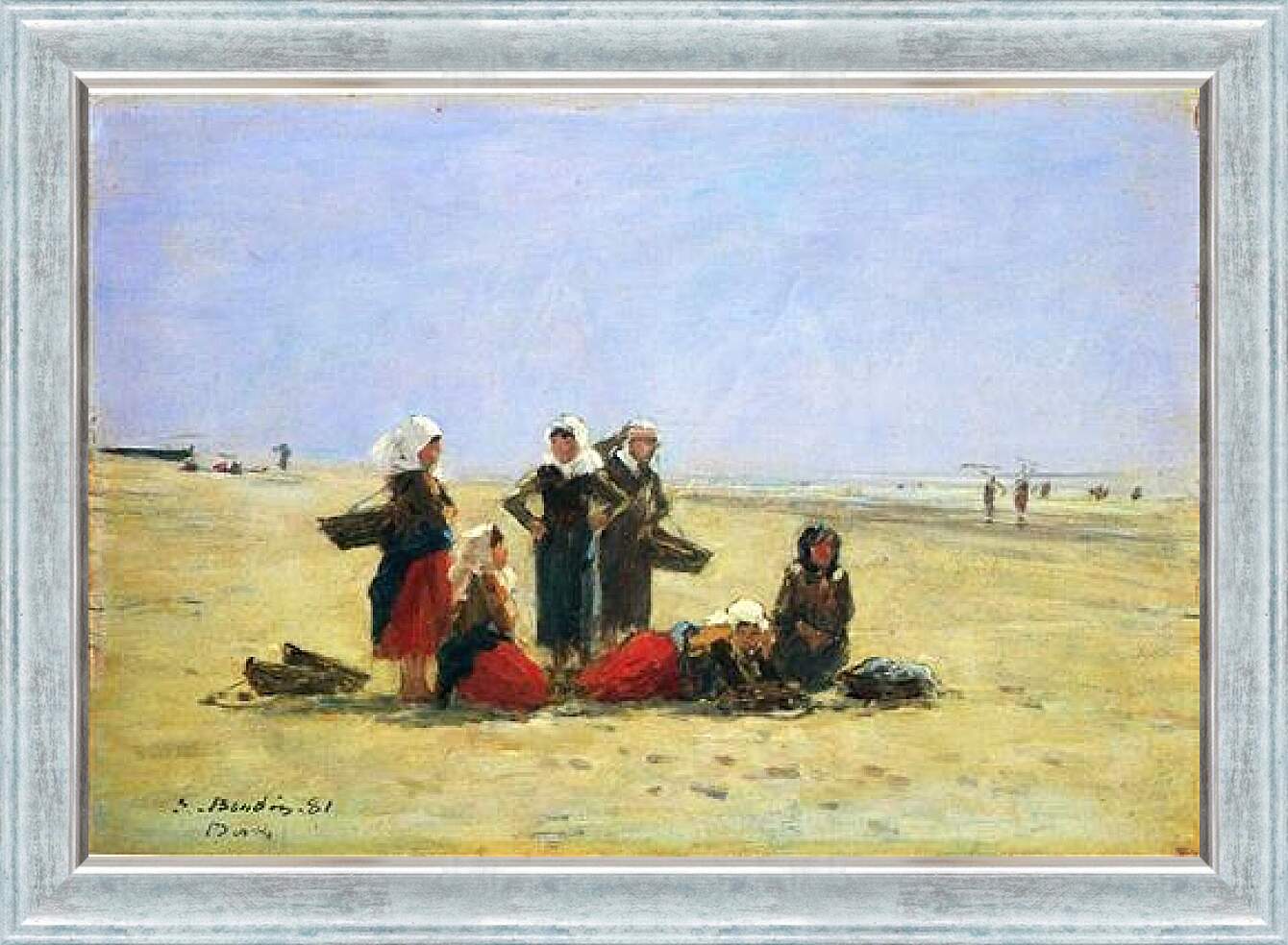 Картина в раме - Women on the Beach at Berck. Эжен Буден