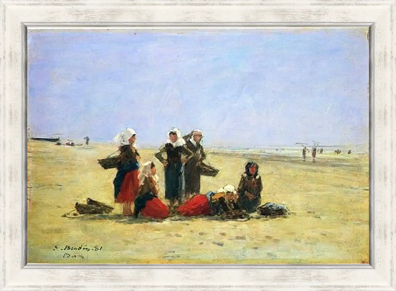 Картина в раме - Women on the Beach at Berck. Эжен Буден