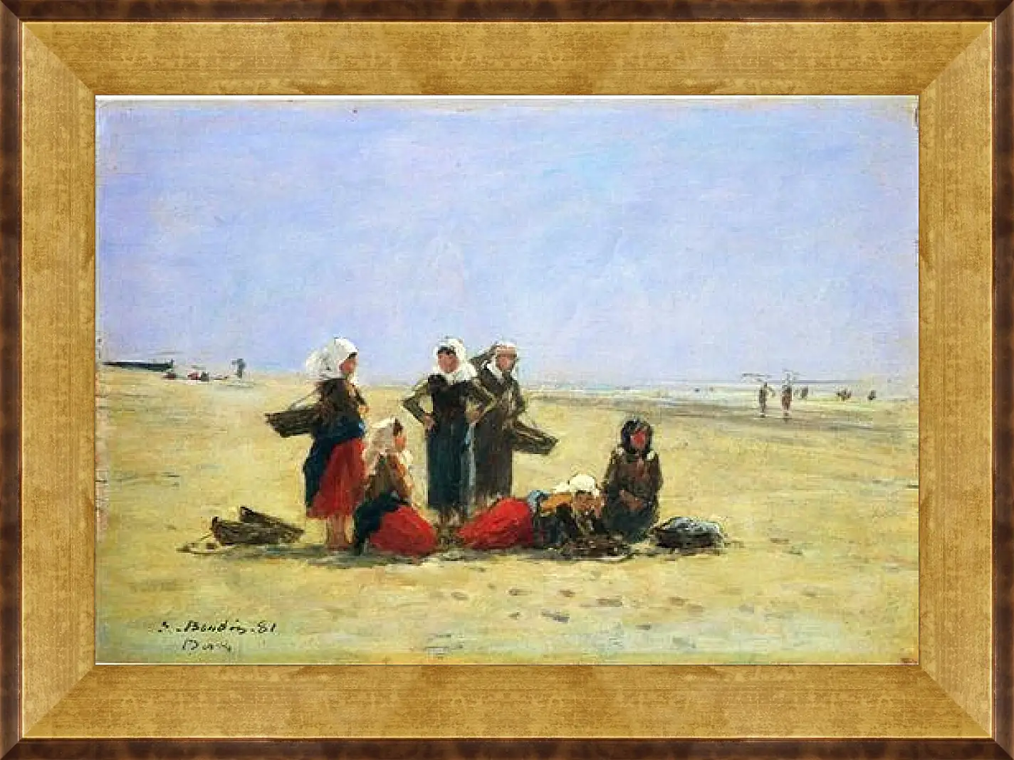 Картина в раме - Women on the Beach at Berck. Эжен Буден