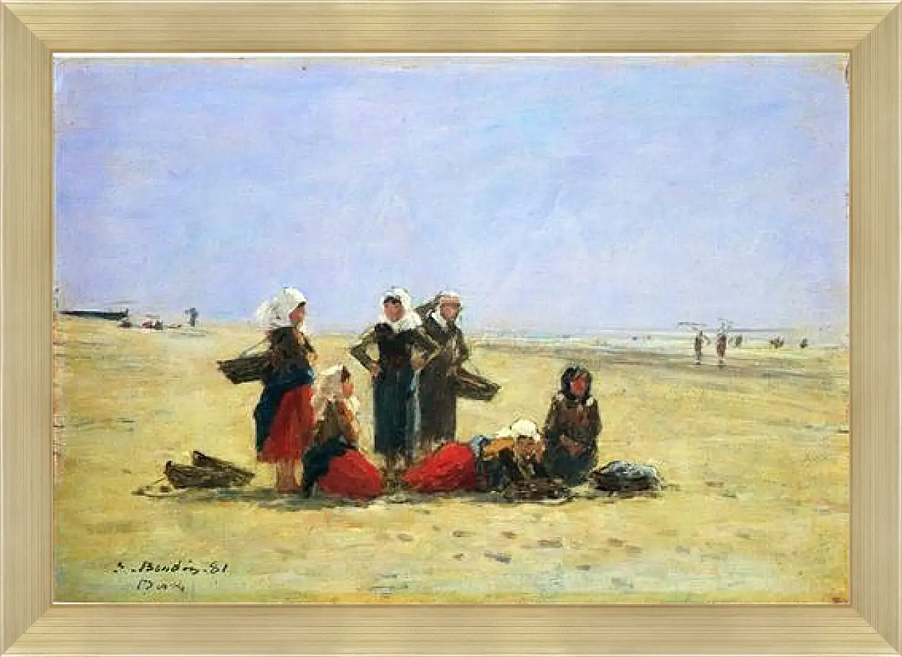 Картина в раме - Women on the Beach at Berck. Эжен Буден