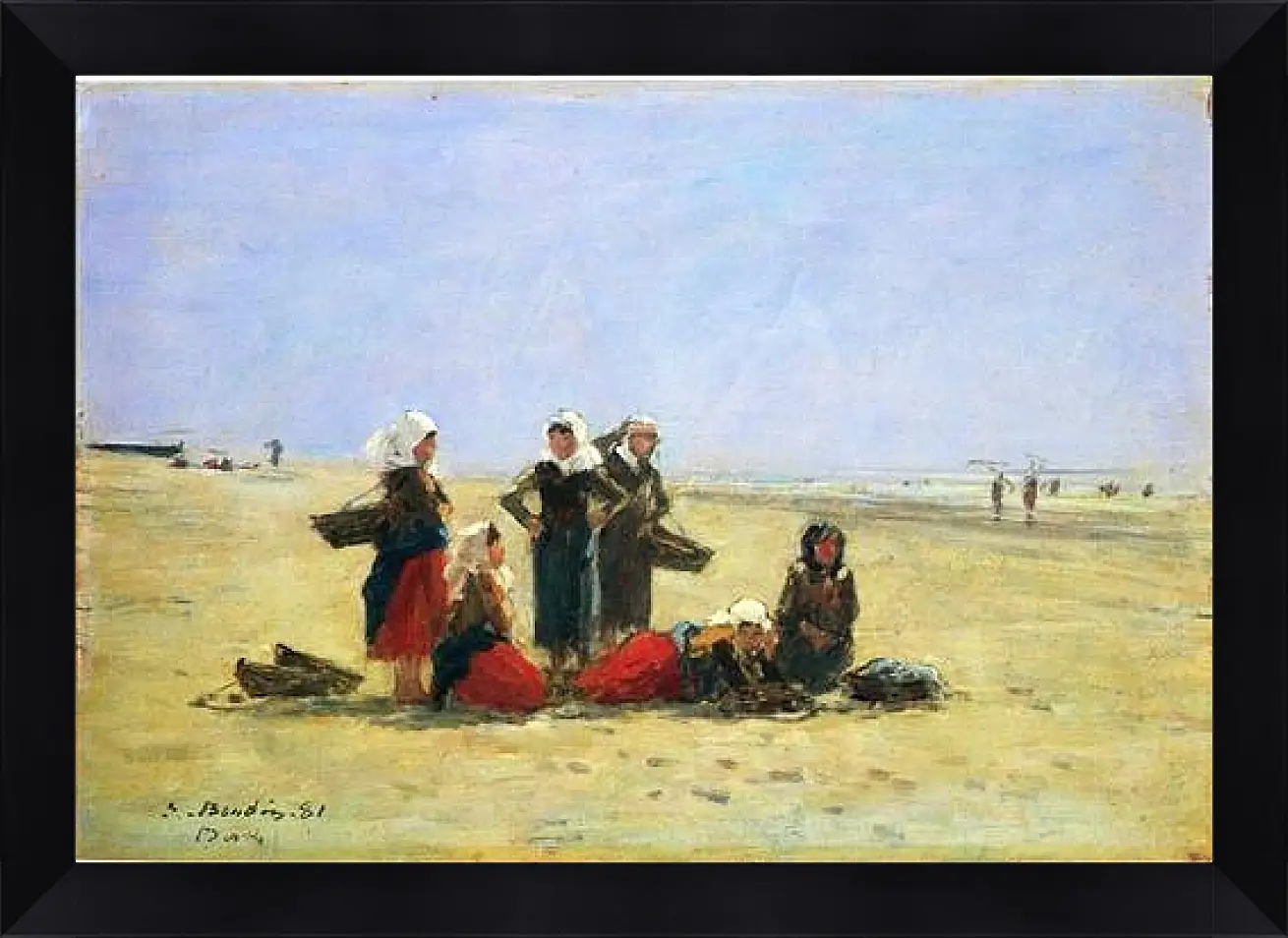 Картина в раме - Women on the Beach at Berck. Эжен Буден