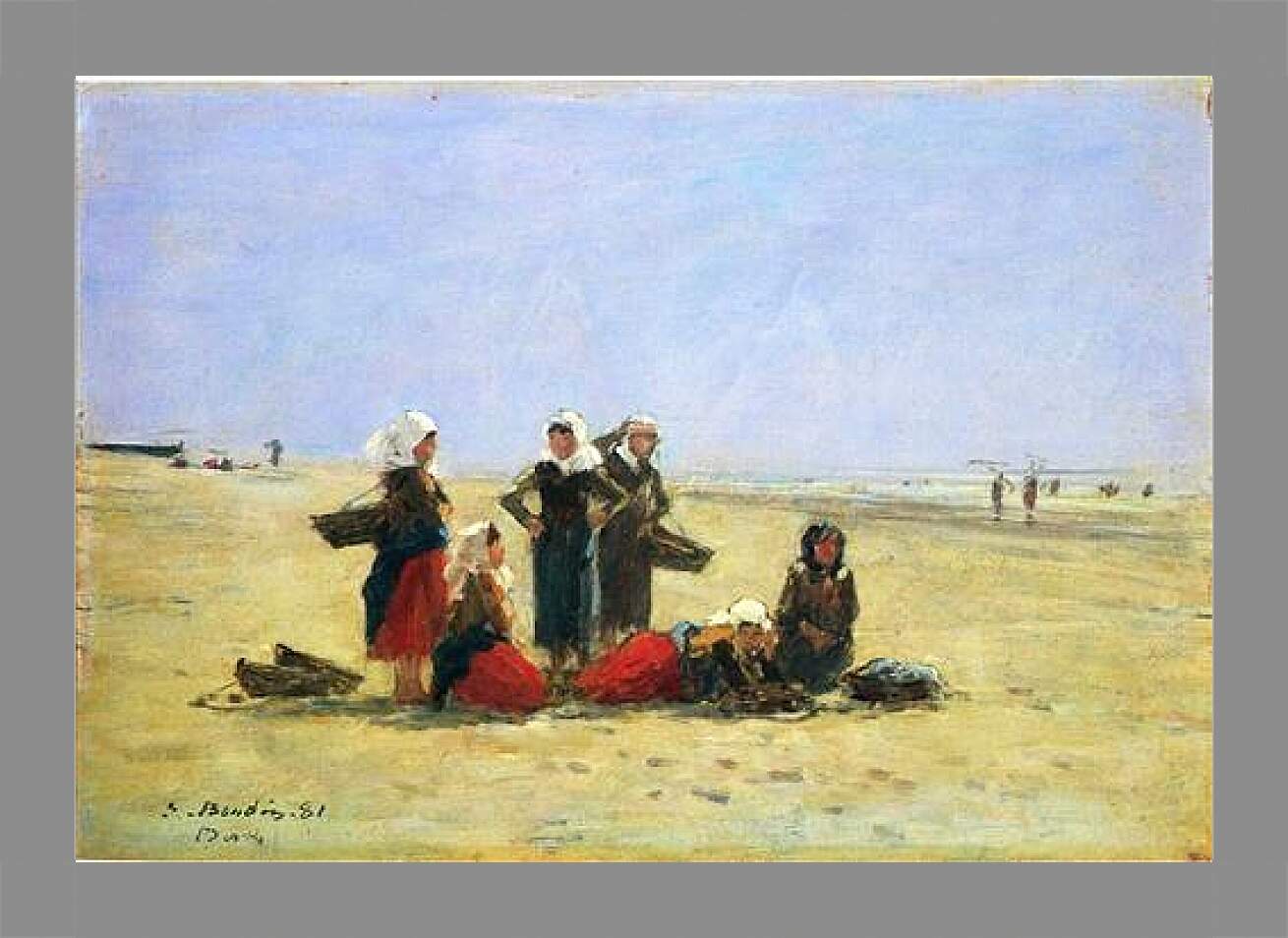 Картина в раме - Women on the Beach at Berck. Эжен Буден