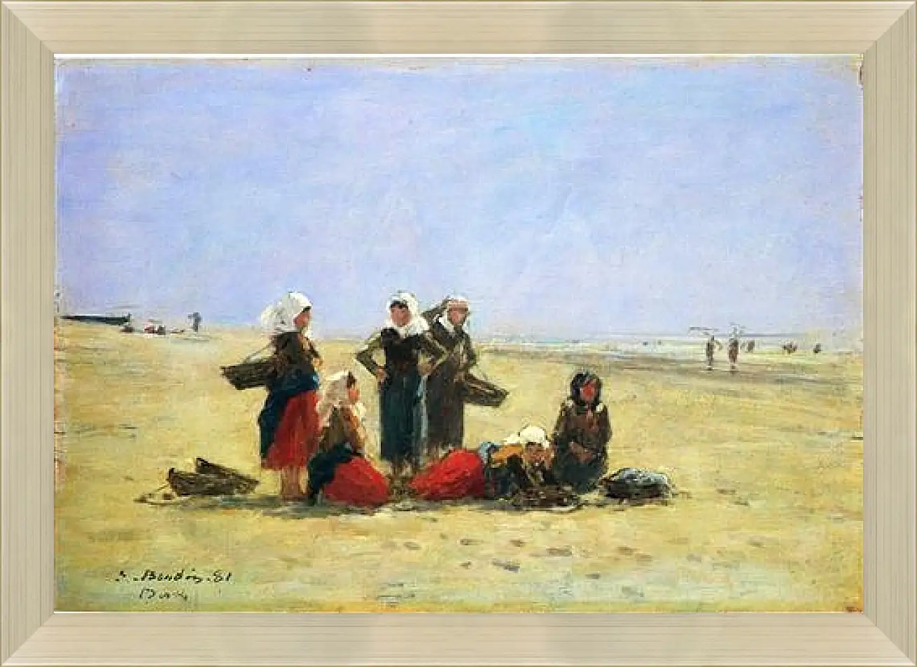 Картина в раме - Women on the Beach at Berck. Эжен Буден