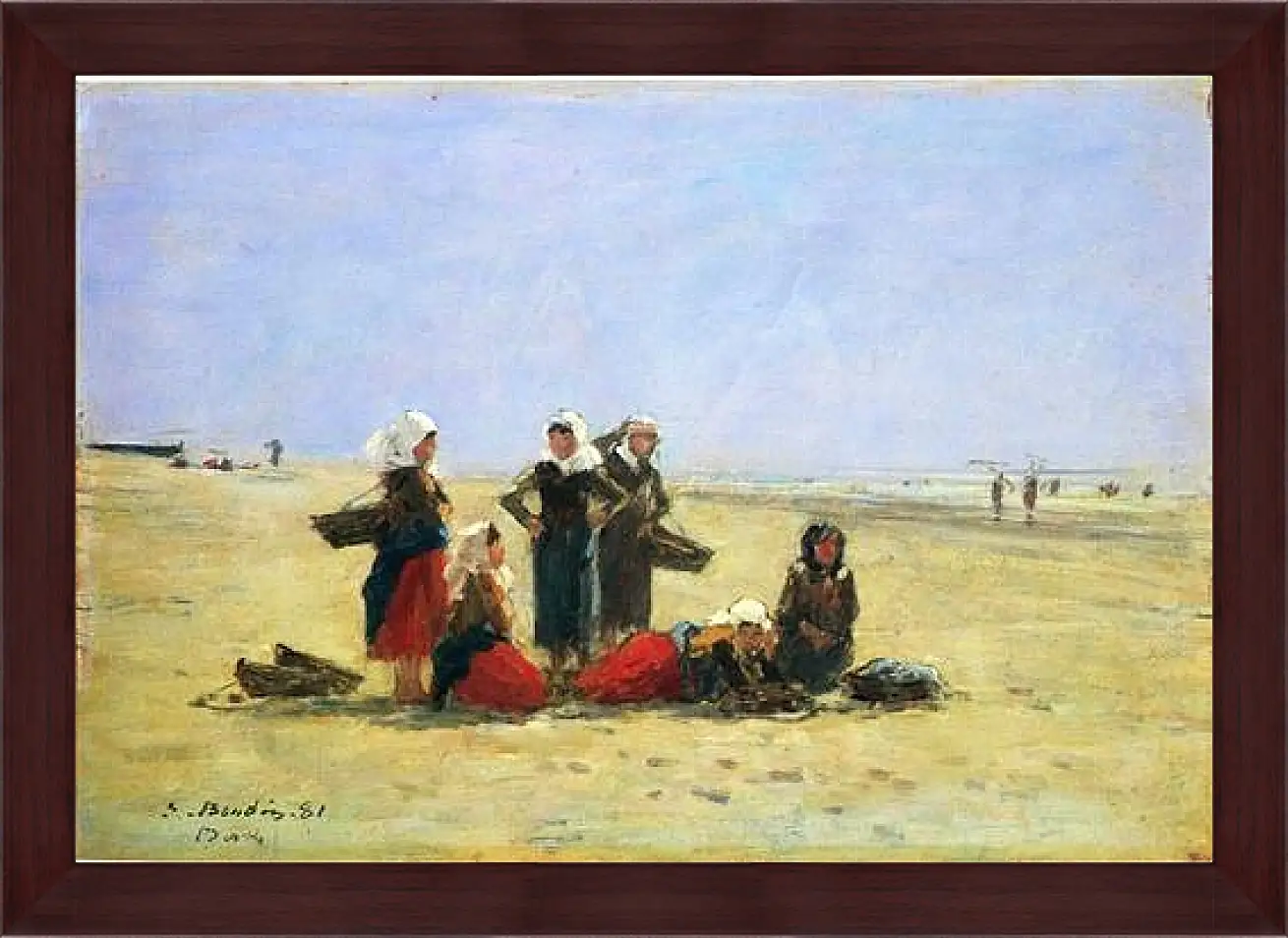 Картина в раме - Women on the Beach at Berck. Эжен Буден