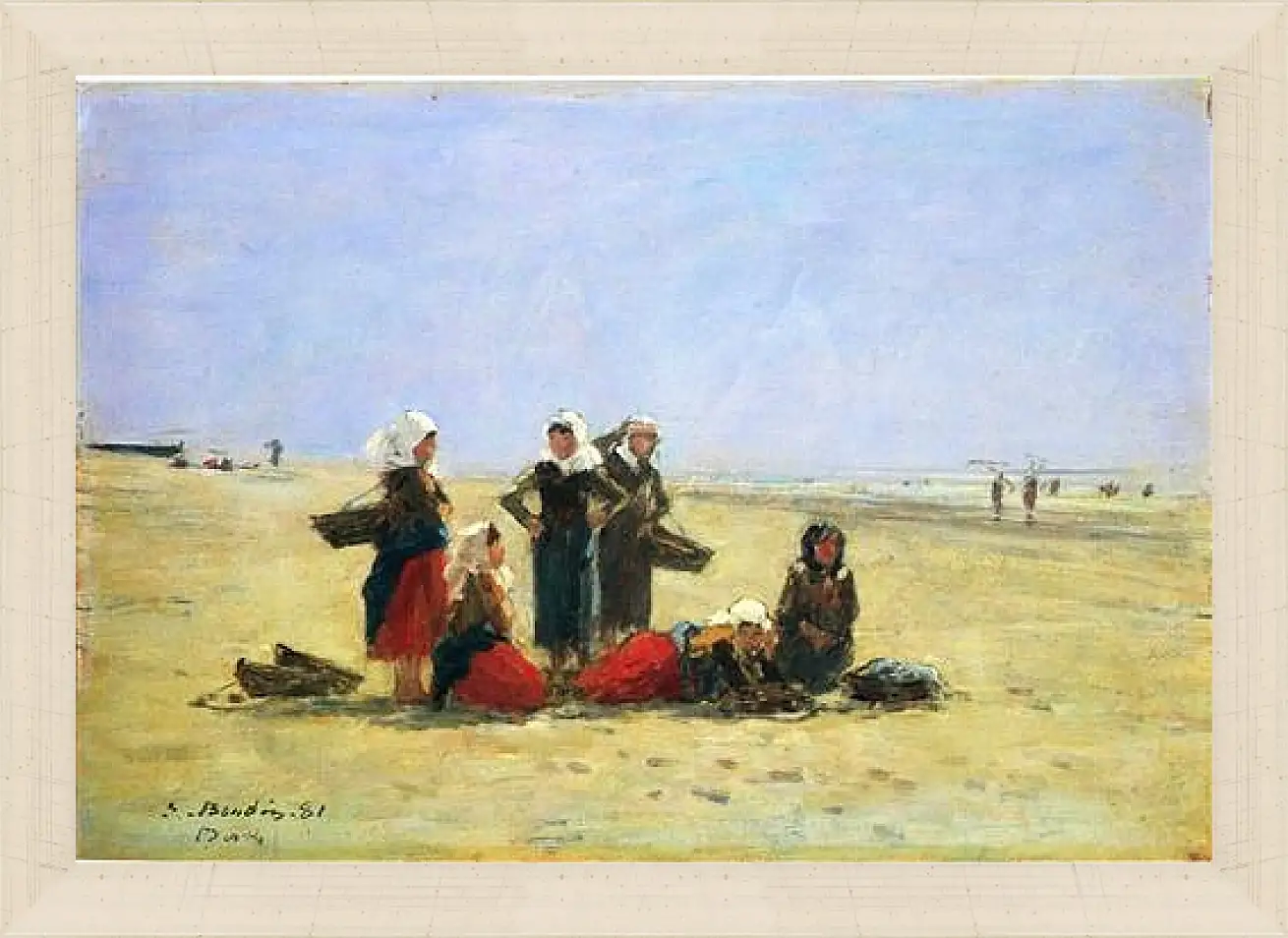 Картина в раме - Women on the Beach at Berck. Эжен Буден