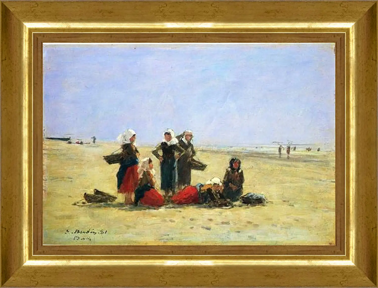 Картина в раме - Women on the Beach at Berck. Эжен Буден