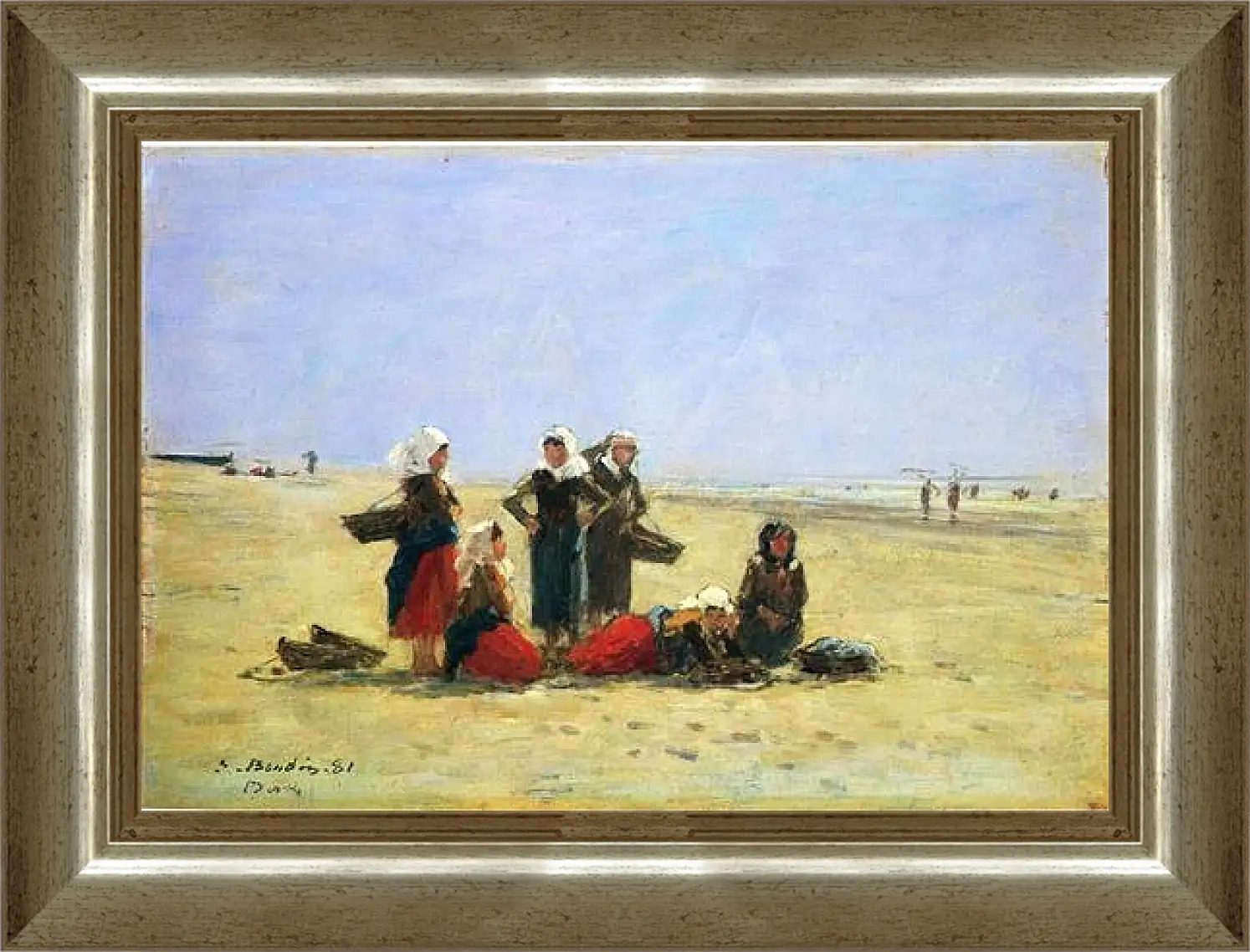 Картина в раме - Women on the Beach at Berck. Эжен Буден