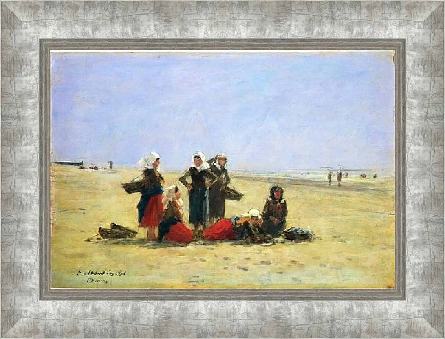 Картина в раме - Women on the Beach at Berck. Эжен Буден