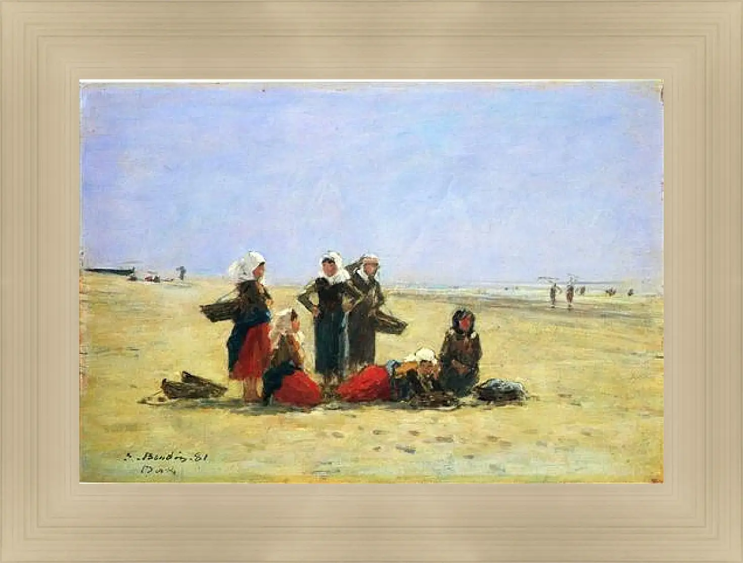 Картина в раме - Women on the Beach at Berck. Эжен Буден
