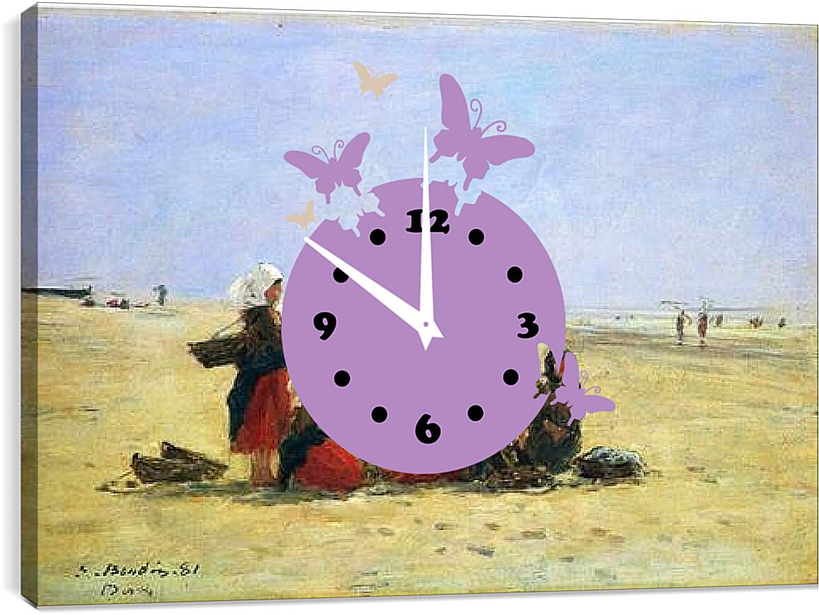 Часы картина - Women on the Beach at Berck. Эжен Буден