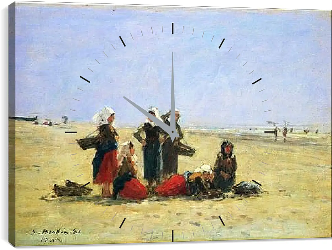 Часы картина - Women on the Beach at Berck. Эжен Буден