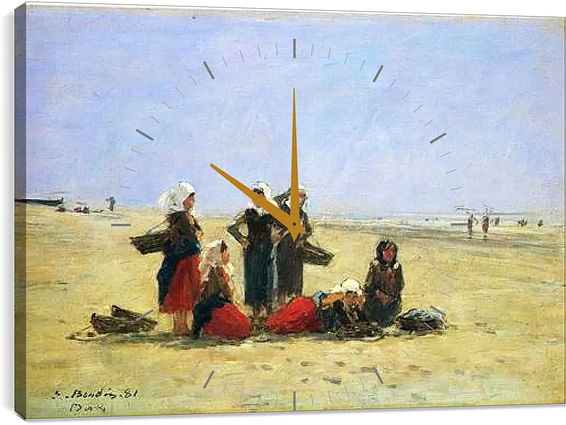 Часы картина - Women on the Beach at Berck. Эжен Буден