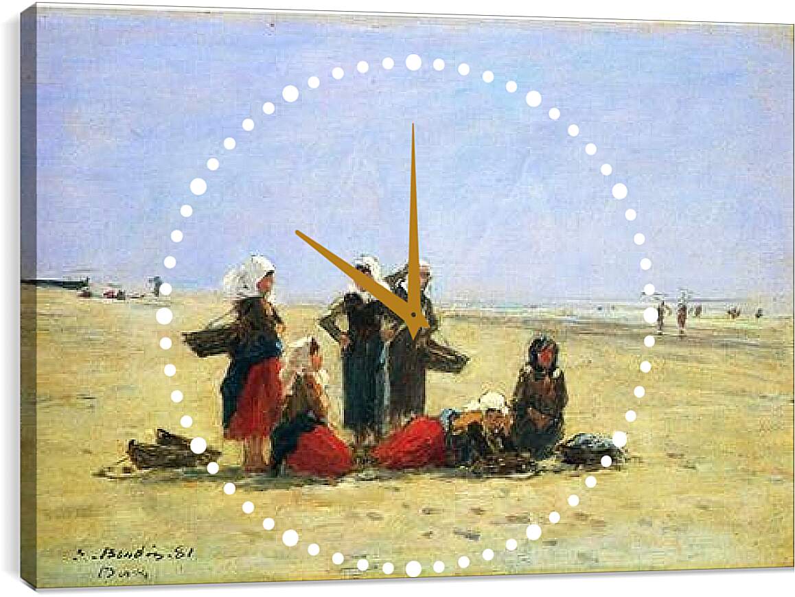 Часы картина - Women on the Beach at Berck. Эжен Буден