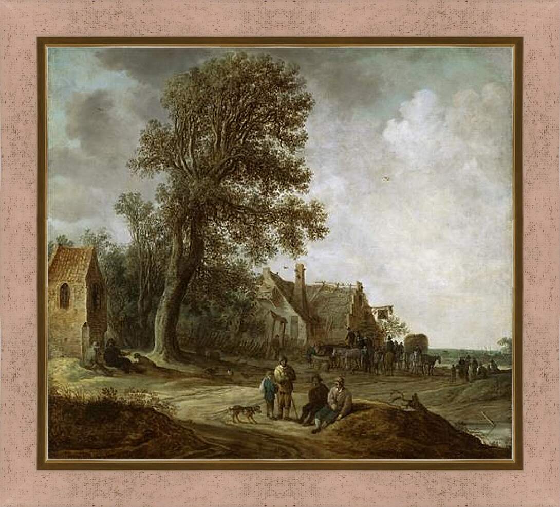 Картина в раме - Peasants Resting before an Inn. Ян ван Гойен