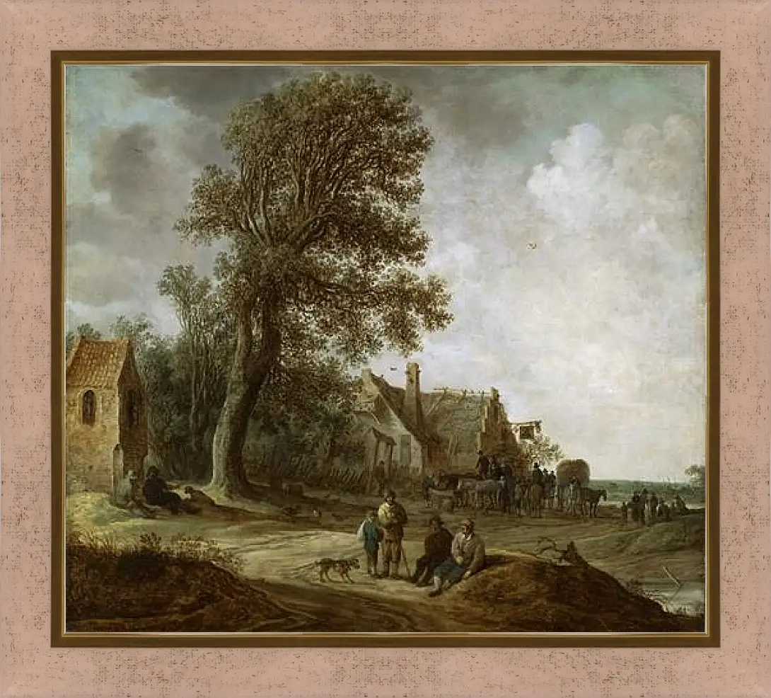 Картина в раме - Peasants Resting before an Inn. Ян ван Гойен