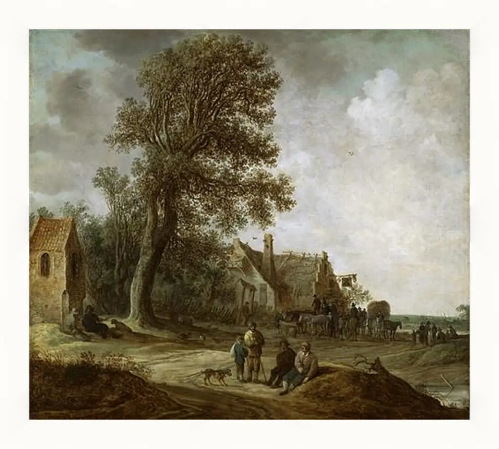 Картина в раме - Peasants Resting before an Inn. Ян ван Гойен