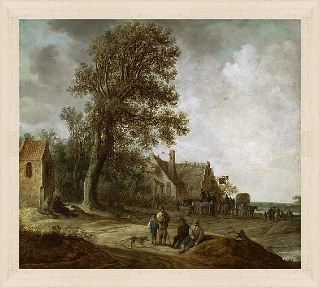 Картина в раме - Peasants Resting before an Inn. Ян ван Гойен