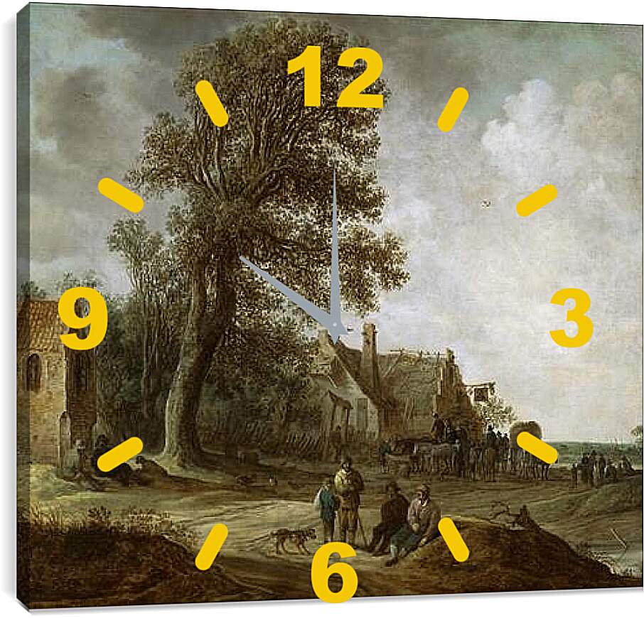 Часы картина - Peasants Resting before an Inn. Ян ван Гойен