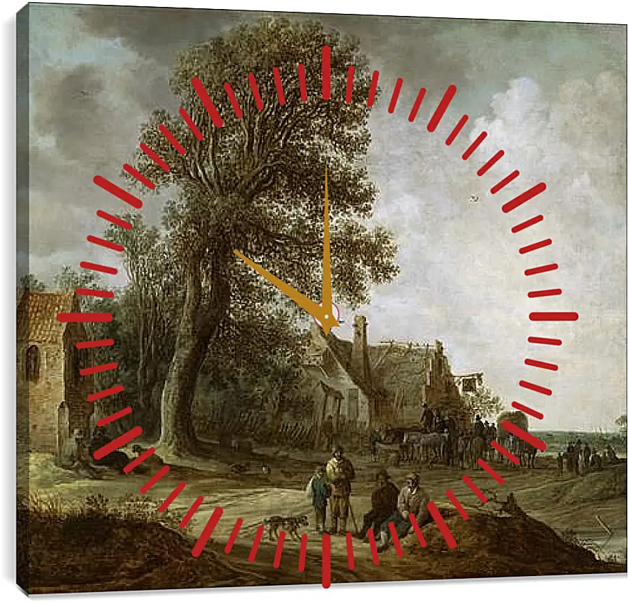 Часы картина - Peasants Resting before an Inn. Ян ван Гойен