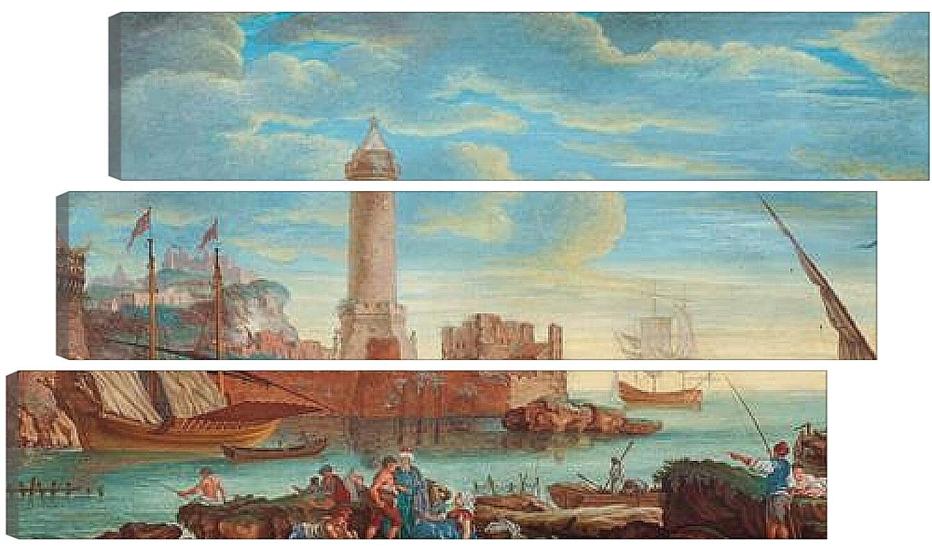 Модульная картина - Sydlandsk hamnbild med figurer och batar. Клод Жозеф Верне