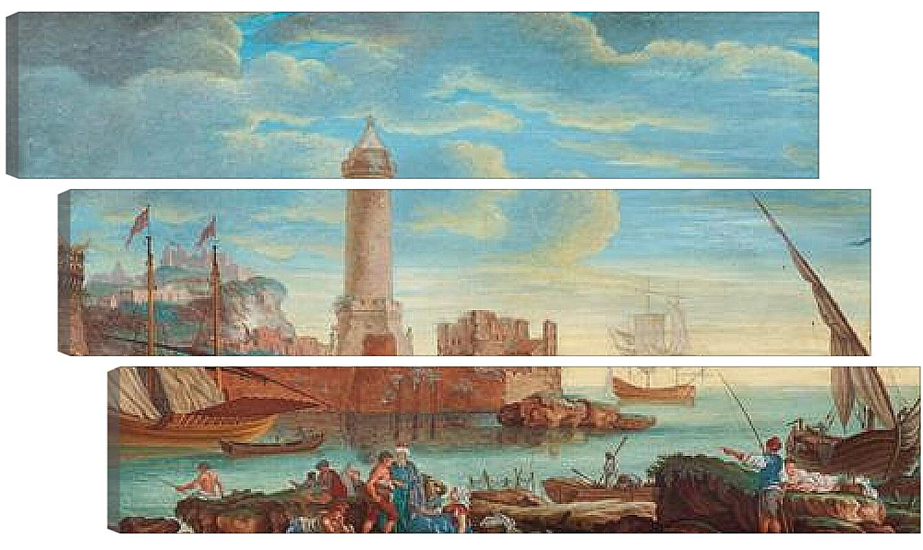 Модульная картина - Sydlandsk hamnbild med figurer och batar. Клод Жозеф Верне