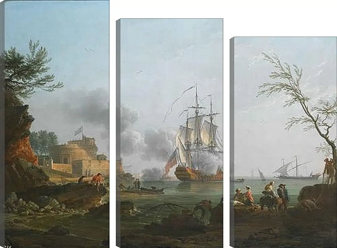 Модульная картина - The entrance to a harbor with a ship firing a salute. Клод Жозеф Верне