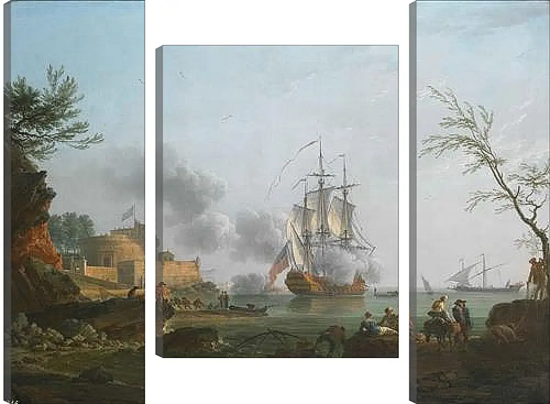 Модульная картина - The entrance to a harbor with a ship firing a salute. Клод Жозеф Верне