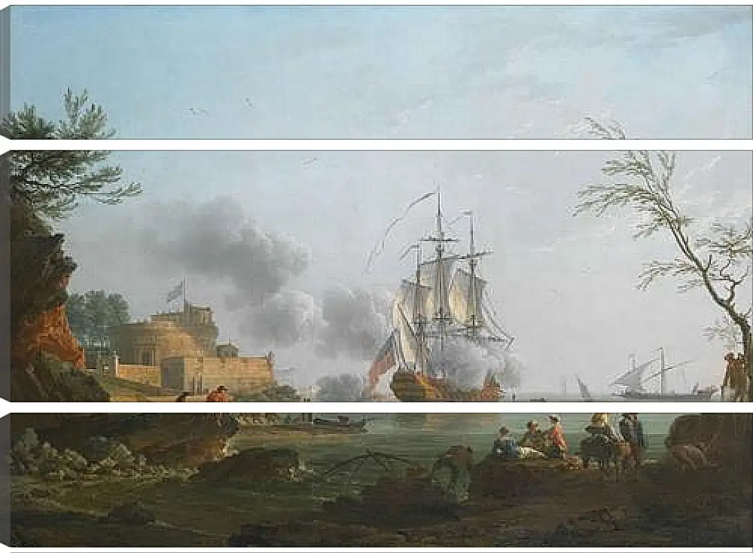 Модульная картина - The entrance to a harbor with a ship firing a salute. Клод Жозеф Верне