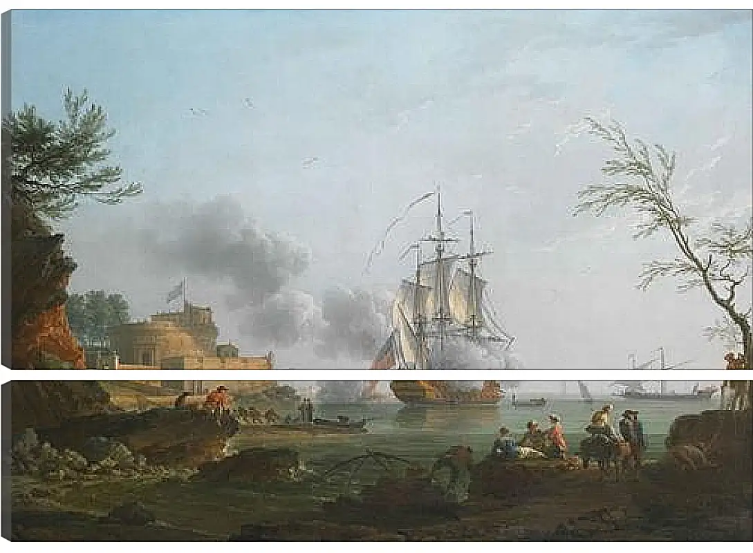 Модульная картина - The entrance to a harbor with a ship firing a salute. Клод Жозеф Верне