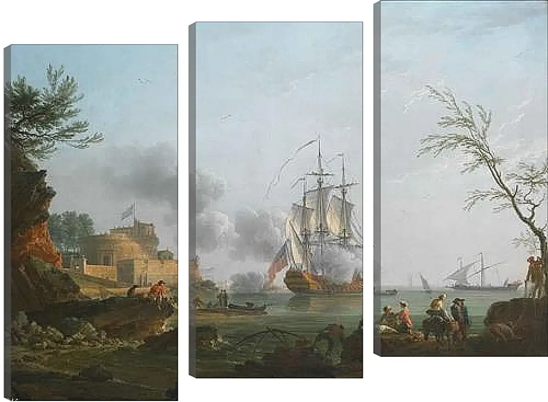 Модульная картина - The entrance to a harbor with a ship firing a salute. Клод Жозеф Верне