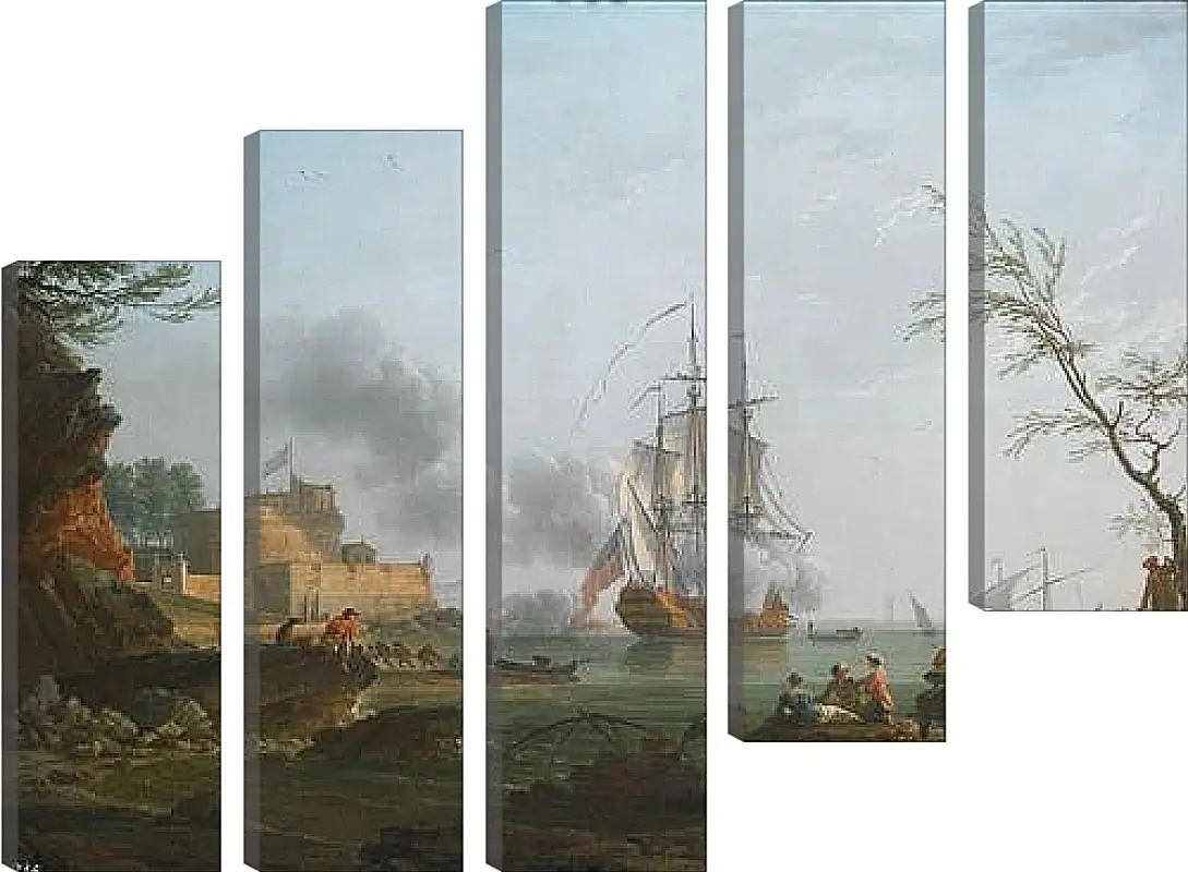 Модульная картина - The entrance to a harbor with a ship firing a salute. Клод Жозеф Верне