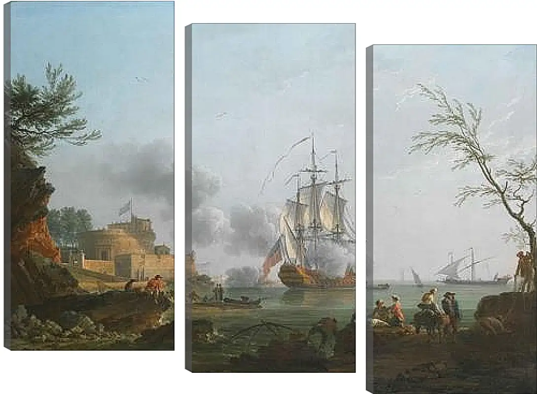 Модульная картина - The entrance to a harbor with a ship firing a salute. Клод Жозеф Верне