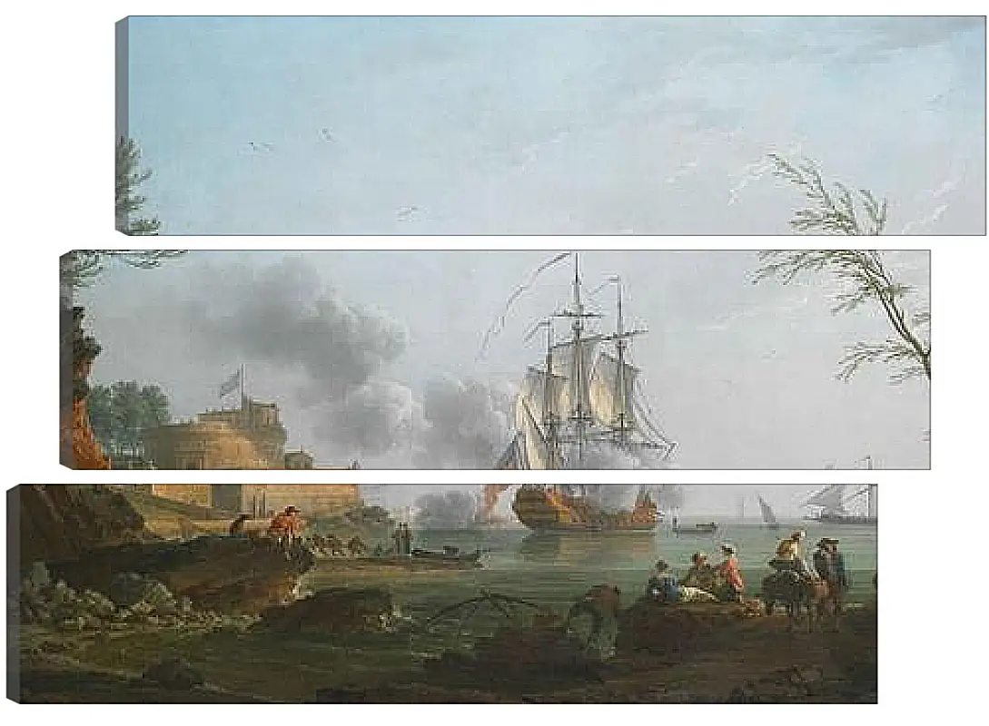 Модульная картина - The entrance to a harbor with a ship firing a salute. Клод Жозеф Верне