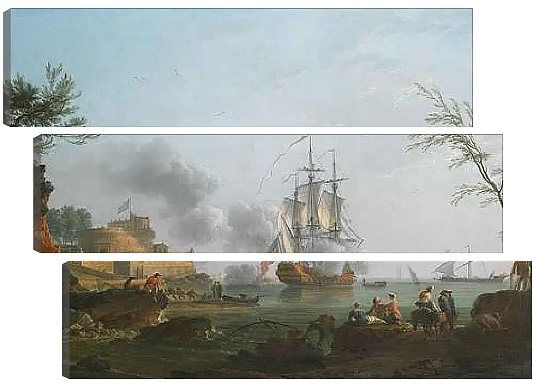 Модульная картина - The entrance to a harbor with a ship firing a salute. Клод Жозеф Верне