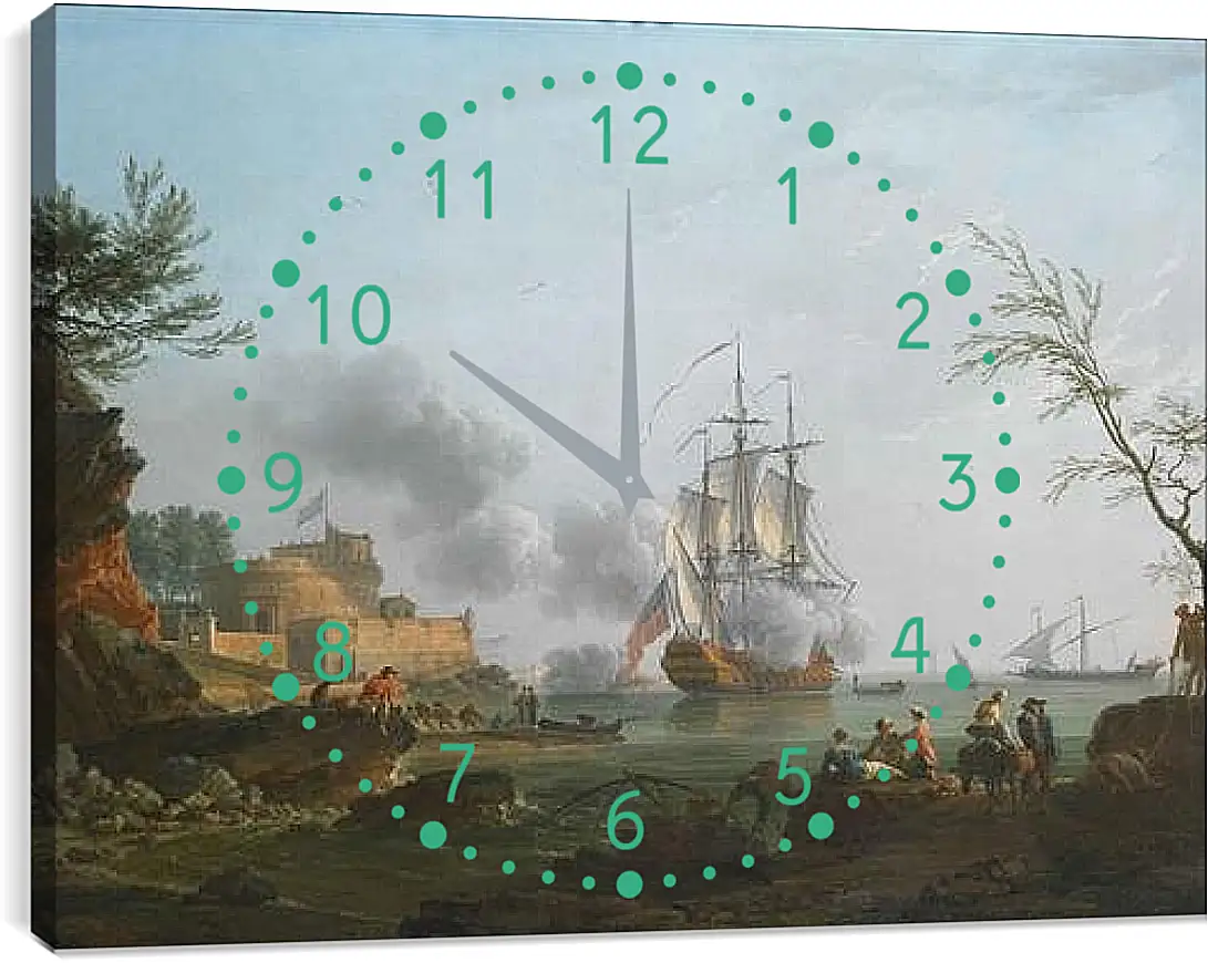 Часы картина - The entrance to a harbor with a ship firing a salute. Клод Жозеф Верне