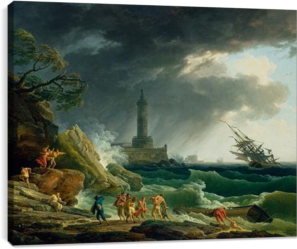 Постер и плакат - A Storm on a Mediterranean Coast. Клод Жозеф Верне
