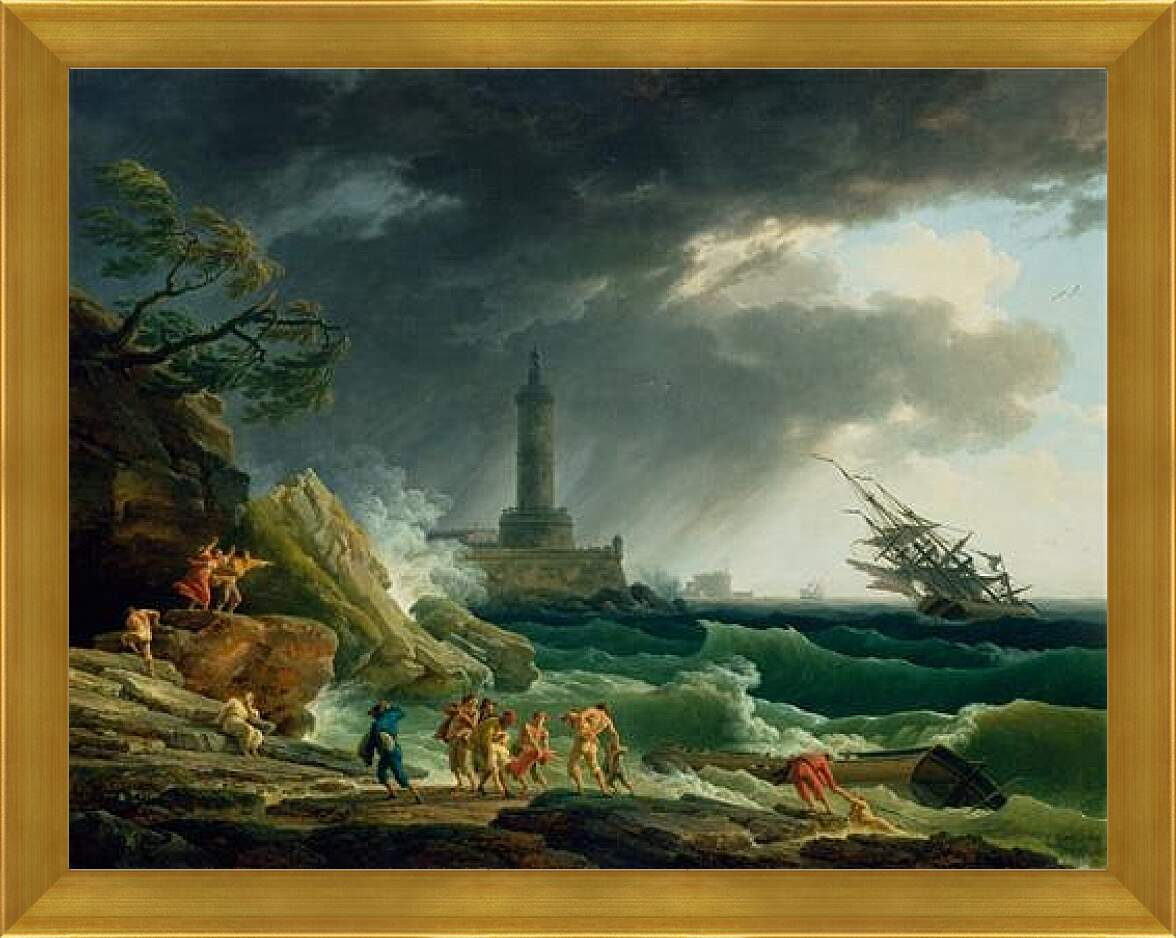 Картина в раме - A Storm on a Mediterranean Coast. Клод Жозеф Верне