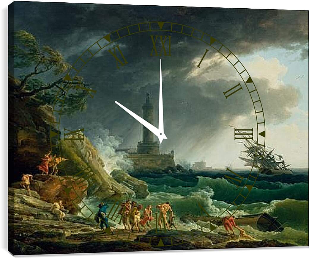 Часы картина - A Storm on a Mediterranean Coast. Клод Жозеф Верне