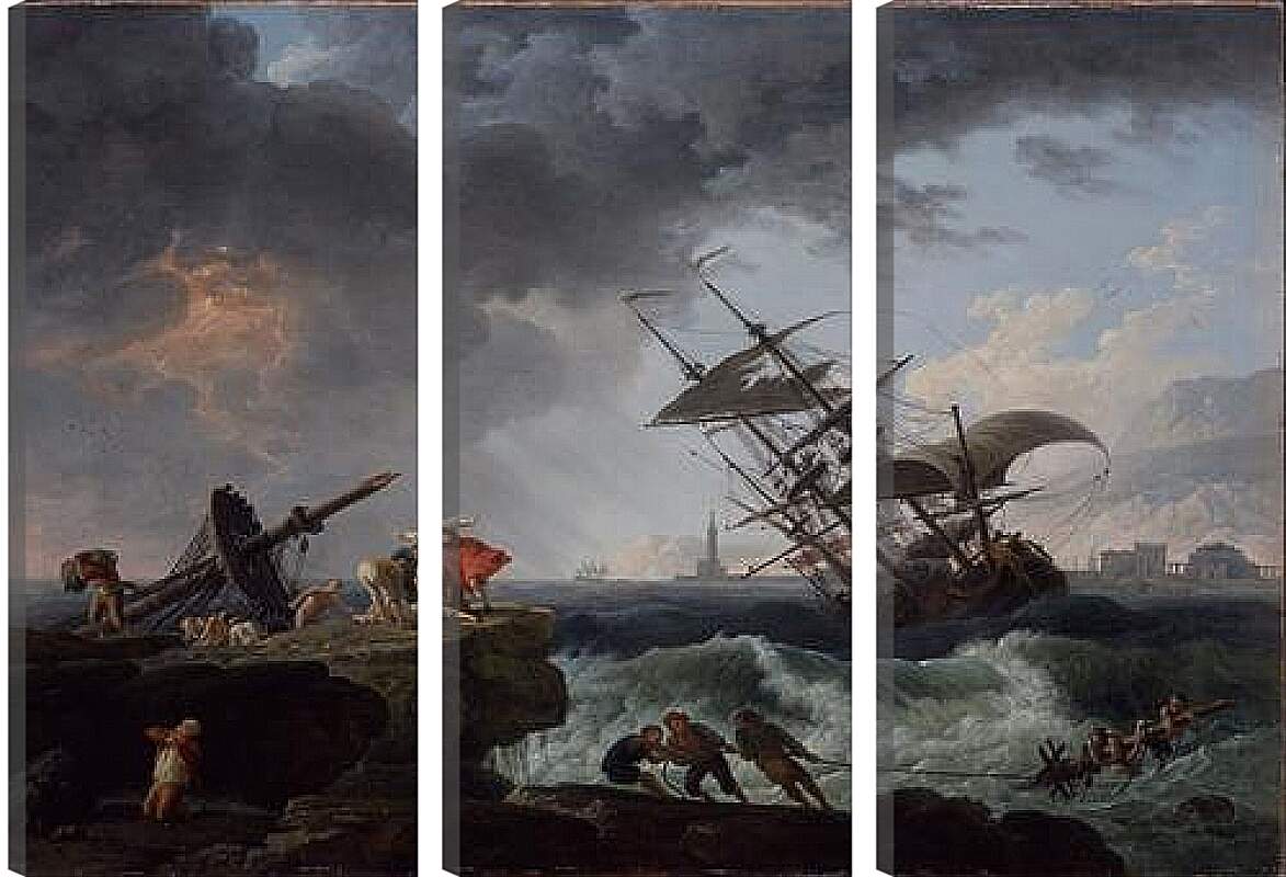 Модульная картина - Storm by coastline. Клод Жозеф Верне