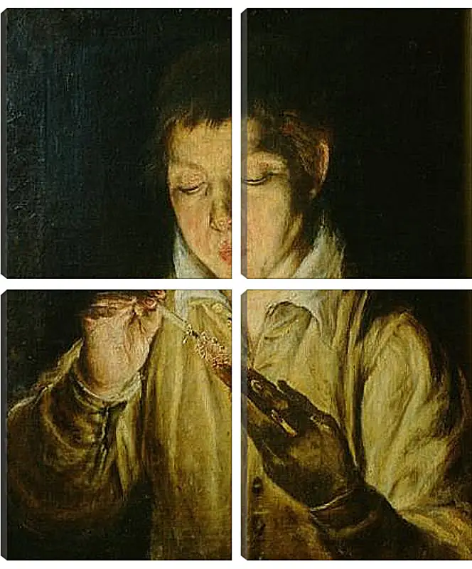 Модульная картина - A Boy Blowing on an Ember to Light a Candle. Эль Греко