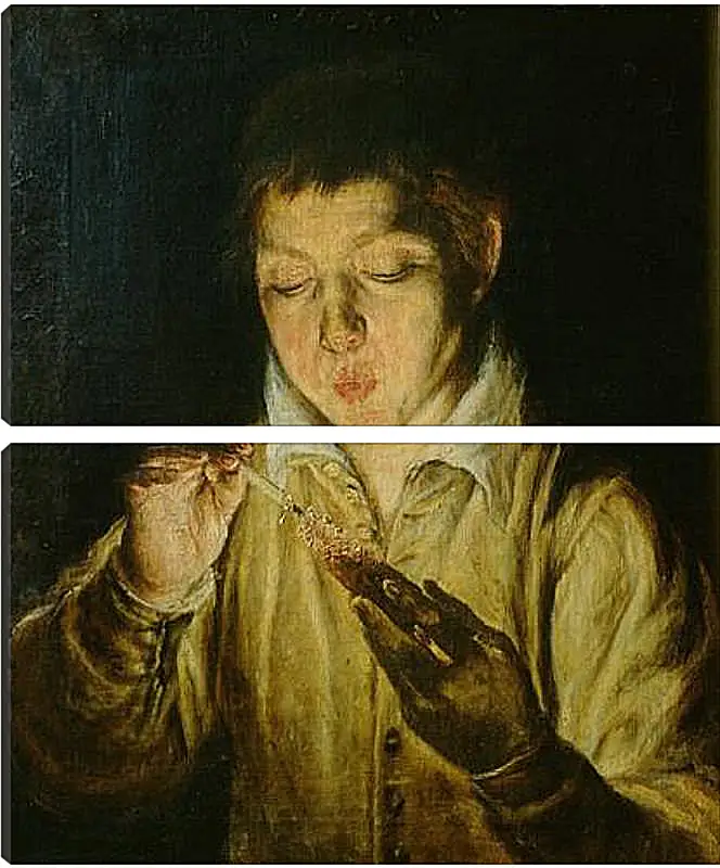 Модульная картина - A Boy Blowing on an Ember to Light a Candle. Эль Греко