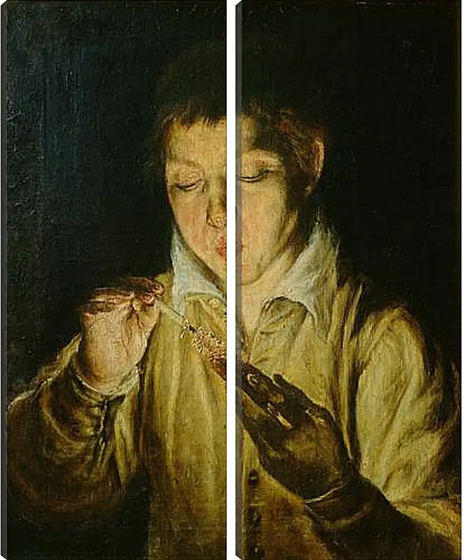 Модульная картина - A Boy Blowing on an Ember to Light a Candle. Эль Греко