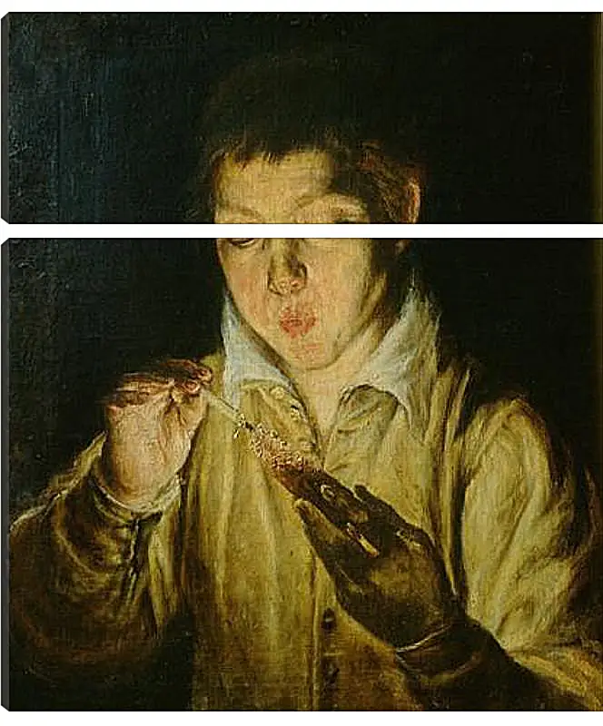 Модульная картина - A Boy Blowing on an Ember to Light a Candle. Эль Греко