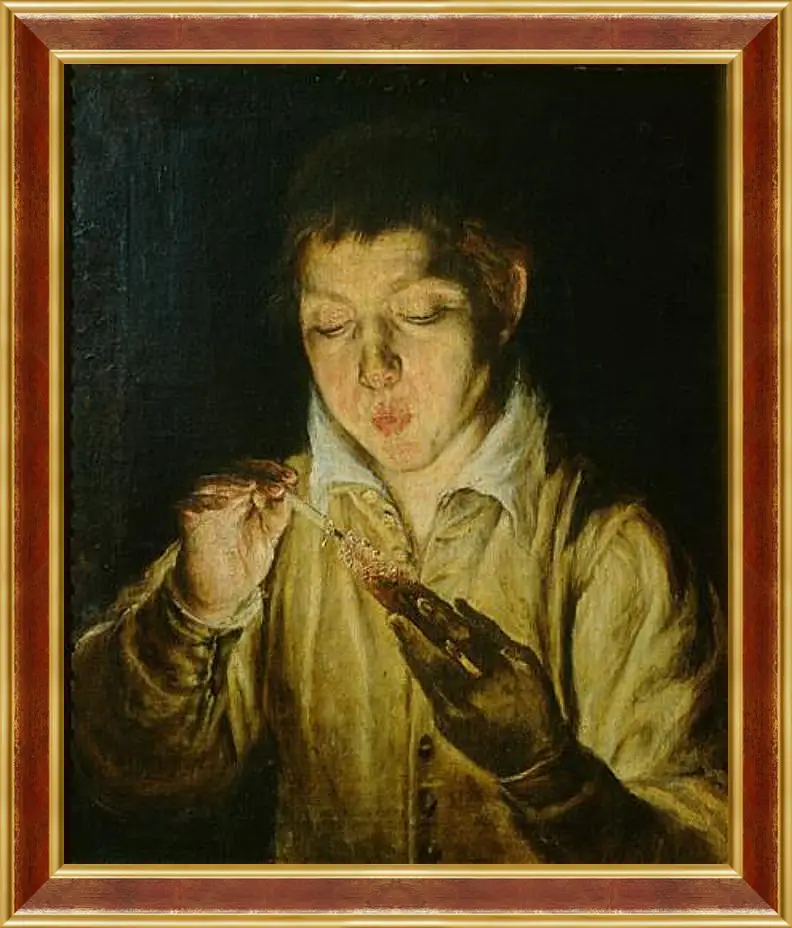 Картина в раме - A Boy Blowing on an Ember to Light a Candle. Эль Греко