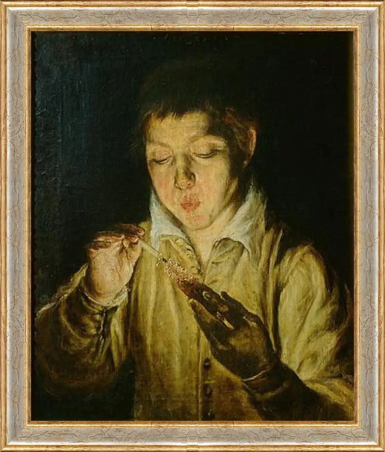 Картина в раме - A Boy Blowing on an Ember to Light a Candle. Эль Греко